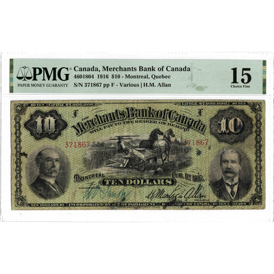 $10 1916 Merchants Bank of Canada Chartered Note #460-18-04 - PMG F-15