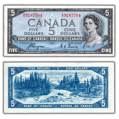 SOLD $5 1954 Bank of Canada Note Devil Face A/C Prefix BC-31a - EF