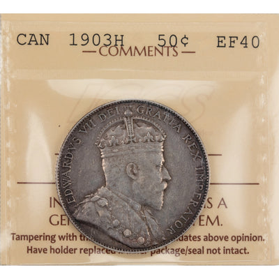 Canada 1903-H 50 Cents Half Dollar Silver Coin - ICCS EF-40