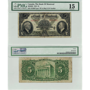 SOLD $5 1935 Bank of Montreal Canada Chartered Note #505-60-02 - PMG F-15