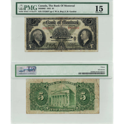 SOLD $5 1935 Bank of Montreal Canada Chartered Note #505-60-02 - PMG F-15