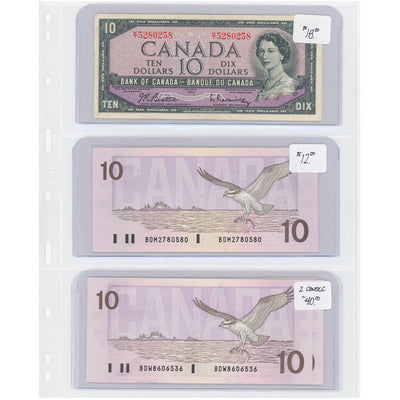 SOLD $10 1954-89 Bank of Canada Notes - Lot of 6 - Retail $120