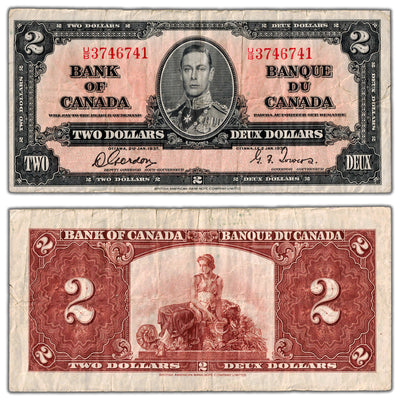 $2 1937 Bank of Canada Note Gordon-Towers U/B Prefix BC-22b - F/VF
