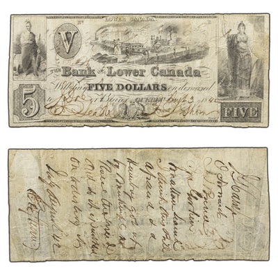 SOLD $5 1842 Bank of Lower Canada Quebec Note #410-10-10