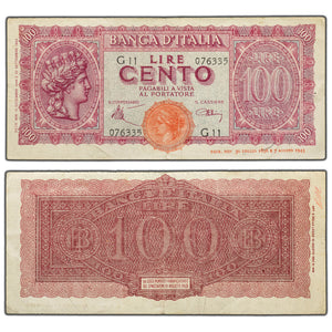 SOLD Italy 1943 100 Lire Note - VF
