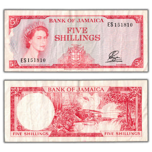 SOLD Jamaica 1960 (1964) 5 Five Shillings Note P #51Aa