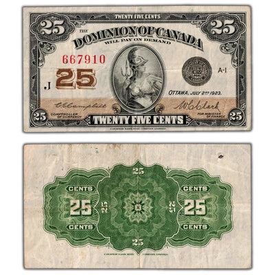 25 Cents 1923 Dominion of Canada Shinplaster Note DC-24d - VF (hole)