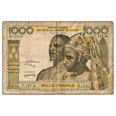 West African States Ivory Coast ND (1959-65) 1000 Francs Note P #103Ak - Circulated