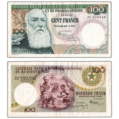 SOLD Belgian Congo 1960 100 Francs Note P #33c - VF
