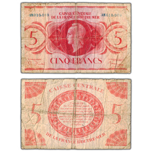 SOLD Saint Pierre & Miquelon ND (1944) 5 Five Francs P #15 - Fine