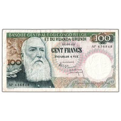 SOLD Belgian Congo 1960 100 Francs Note P #33c - VF