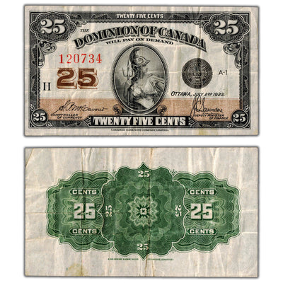 25 Cents 1923 Dominion of Canada Shinplaster Note DC-24c - VF