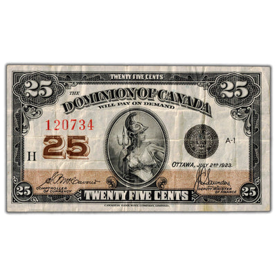 25 Cents 1923 Dominion of Canada Shinplaster Note DC-24c - VF