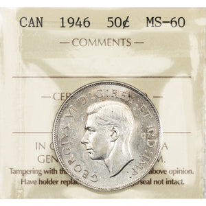 SOLD Canada 1946 50 Cents Half Dollar Silver Coin - ICCS MS-60