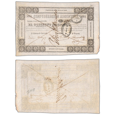 SOLD Argentina Confederacion 1859 500 Pesos Note - Choice AU