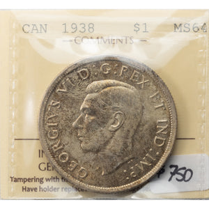 SOLD Canada 1938 $1 Silver Dollar Coin - ICCS MS-64