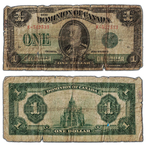 SOLD $1 1923 Dominion of Canada Note Green Seal Series K DC-25d - Filler