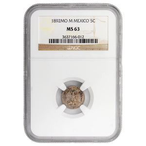 SOLD Mexico 1892 MO M 5 Centavos Silver Coin - NGC MS-63