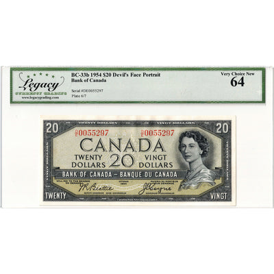 SOLD $20 1954 Bank of Canada Note Devil Face D/E Prefix BC-33b - Legacy UNC-64