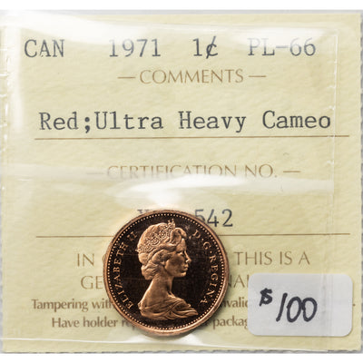 Canada 1971 1 Small Cent Coin - ICCS PL-66 Red UHC