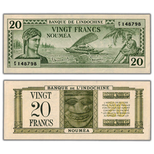 SOLD New Caledonia ND (1944) 20 Twenty Francs Note P #49a - AU/UNC
