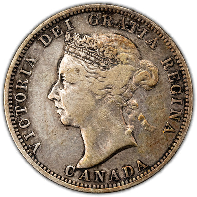 Canada 1894 25 Cents Quarter Silver Coin - F-15 (cleaned)