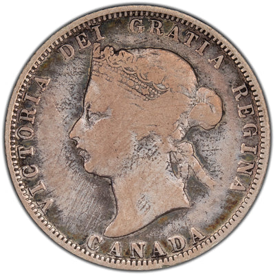 Canada 1880-H Narrow 0 25 Cents Quarter Silver Coin - VG