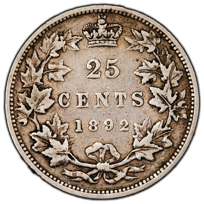 SOLD Canada 1892 25 Cents Quarter Silver Coin - F/VF