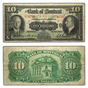 SOLD $10 1935 Bank of Montreal Canada Chartered Note #505-60-04 - Writing