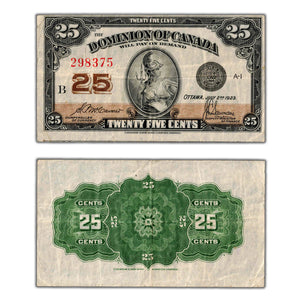 SOLD 25 Cents 1923 Dominion of Canada Shinplaster Note DC-24c - VF