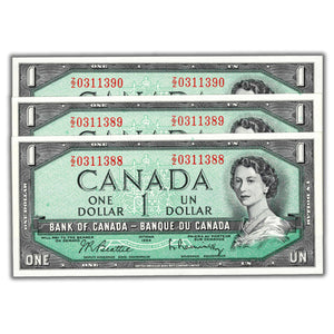 SOLD $1 1954 Bank of Canada Notes Z/Z Prefix BC-37b-i - 3 Consecutive - Ch UNC