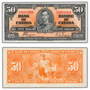 SOLD $50 1937 Bank of Canada Note Coyne-Towers BC-26c - Abt. EF (light pen)