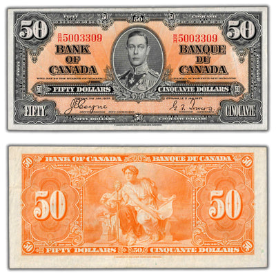 SOLD $50 1937 Bank of Canada Note Coyne-Towers BC-26c - Abt. EF (light pen)