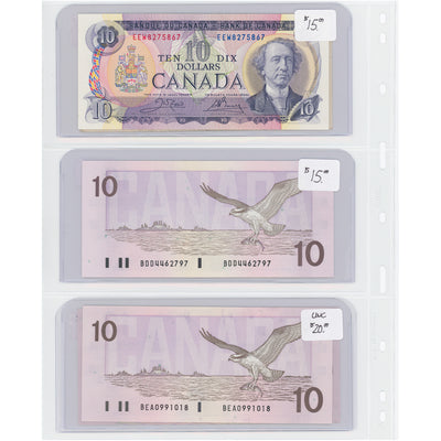 SOLD $10 1954-89 Bank of Canada Notes - Lot of 6 - Retail $120