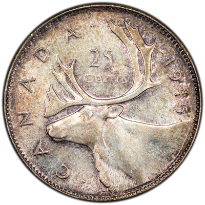 Canada 1945 25 Cents Quarter Silver Coin - MS-62