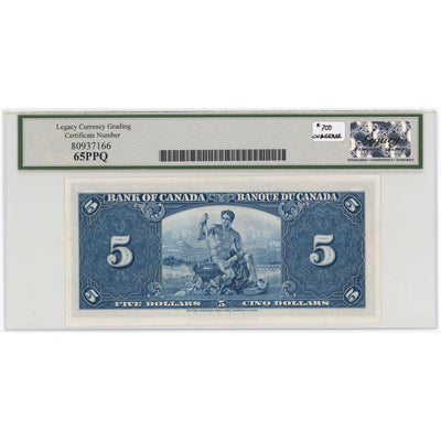 SOLD $5 1937 Bank of Canada Note X/C Changeover Prefix BC-23b - Legacy UNC-65 PPQ