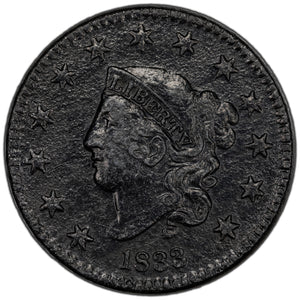 SOLD United States 1833 1 Cent Coronet Head Coin - EF+ (corrosion)