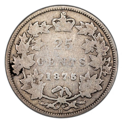 SOLD Canada 1875-H Blunt 5 25 Cents Quarter Silver Coin - Good