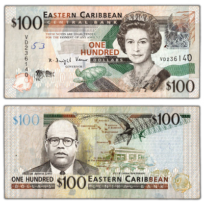 East Caribbean States 2008 $100 Note P #51 - Circulated (writing)