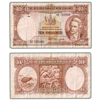 New Zealand ND (1940-67) 10 Shillings Note P #158c - Holes