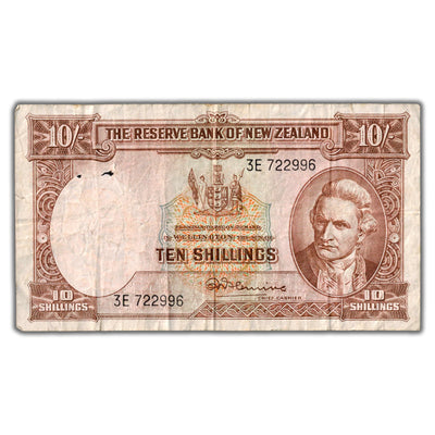 New Zealand ND (1940-67) 10 Shillings Note P #158c - Holes