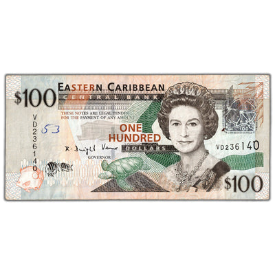 East Caribbean States 2008 $100 Note P #51 - Circulated (writing)