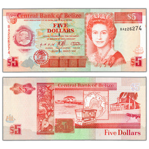 Belize 1996 $5 Five Dollars Note P #58 - Choice UNC