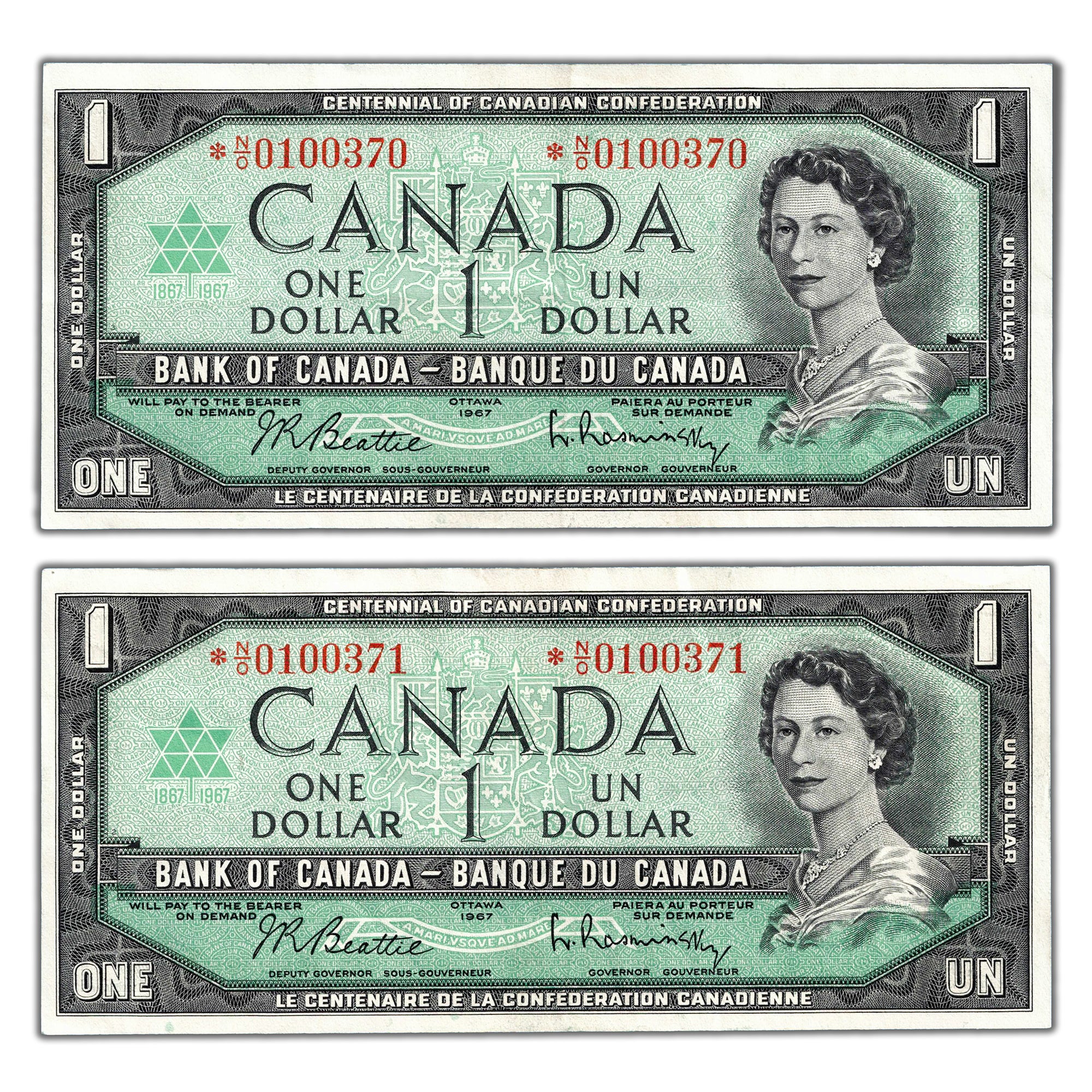 SOLD $1 1967 Bank of Canada Notes *N/O Replacement Prefix BC-45bA - 2 ...