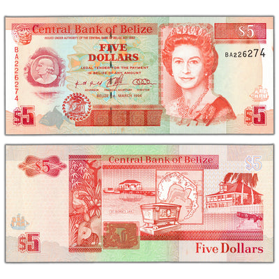 Belize 1996 $5 Five Dollars Note P #58 - Choice UNC