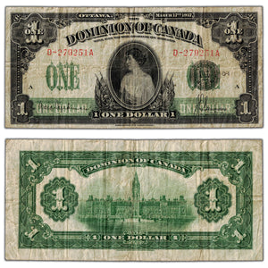SOLD $1 1917 Dominion of Canada Note Saunders Seal over ONE Series D DC-23c - Fine