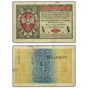 SOLD Poland 1917 1/2 Half Marki Note P #7 - Hole
