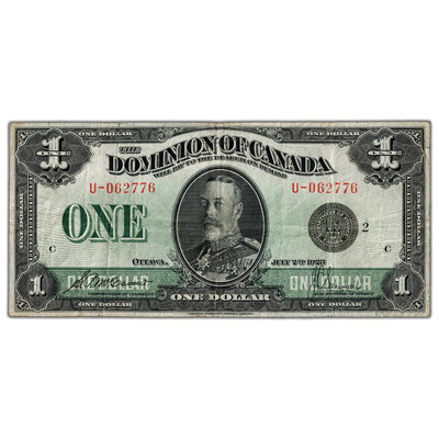 $1 1923 Dominion of Canada Note Black Seal Series U DC-25f - VF