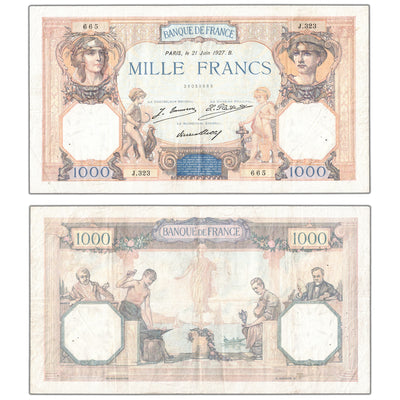 France 1927 1000 Francs P #79a - VF (pinholes)