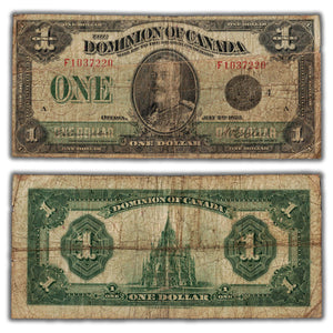 SOLD $1 1923 Dominion of Canada Note Campbell-Clark Series F Black Seal DC-25o - VG